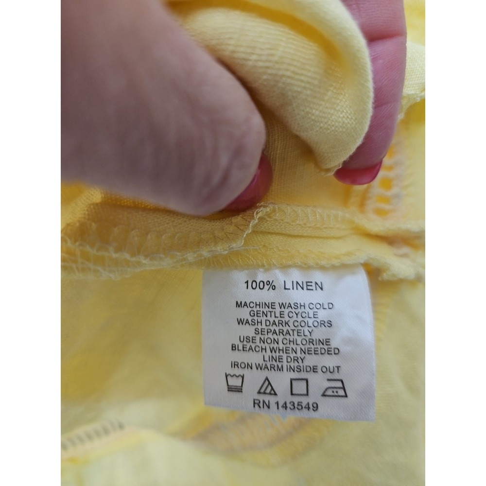 Symple NYC Womens 100% Linen Button Up Top Lagen Tunic Blouse Yellow Sz XL - Picture 8 of 8